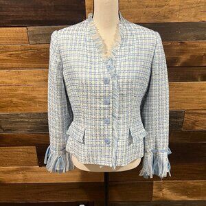 Women's Beautiful Spring Fashion Instinct Blue & White Tweed Blazer, Size 8